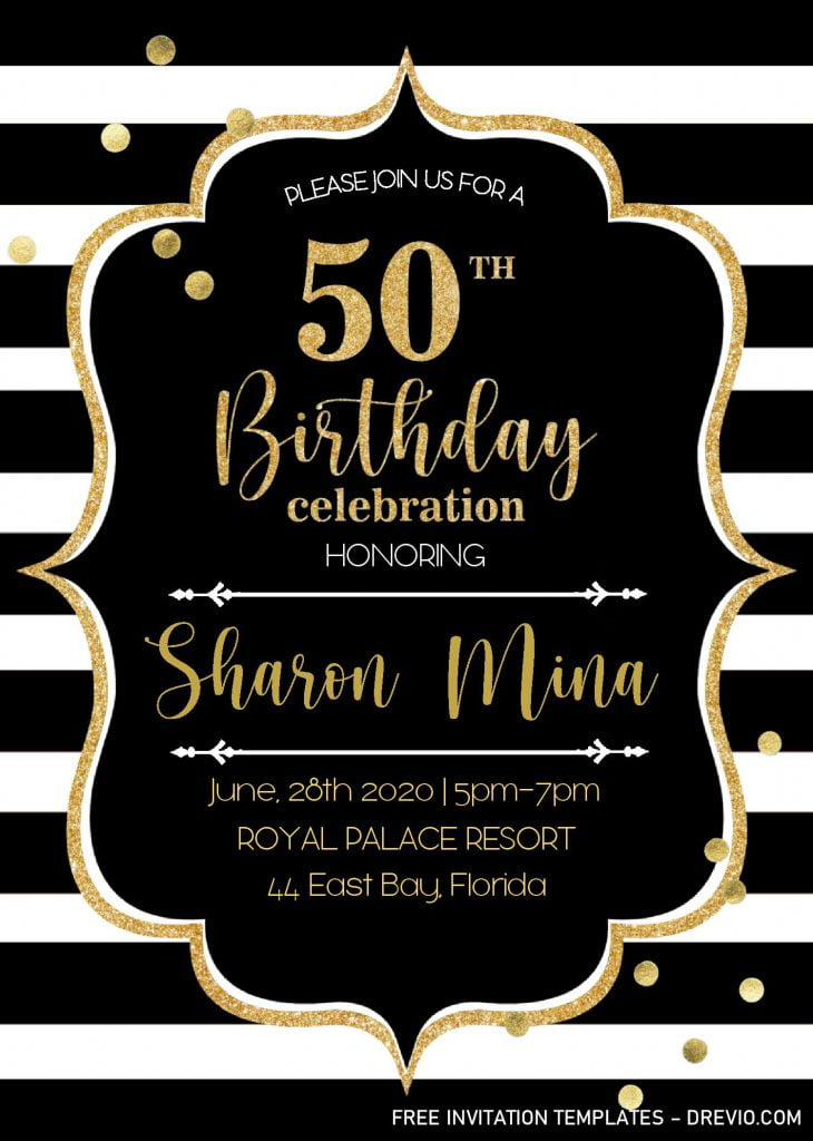 Black And Gold 50th Birthday Invitation Templates Editable With MS 