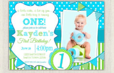 Boys 1st Birthday Invitation Blue And Green Dots Stripes