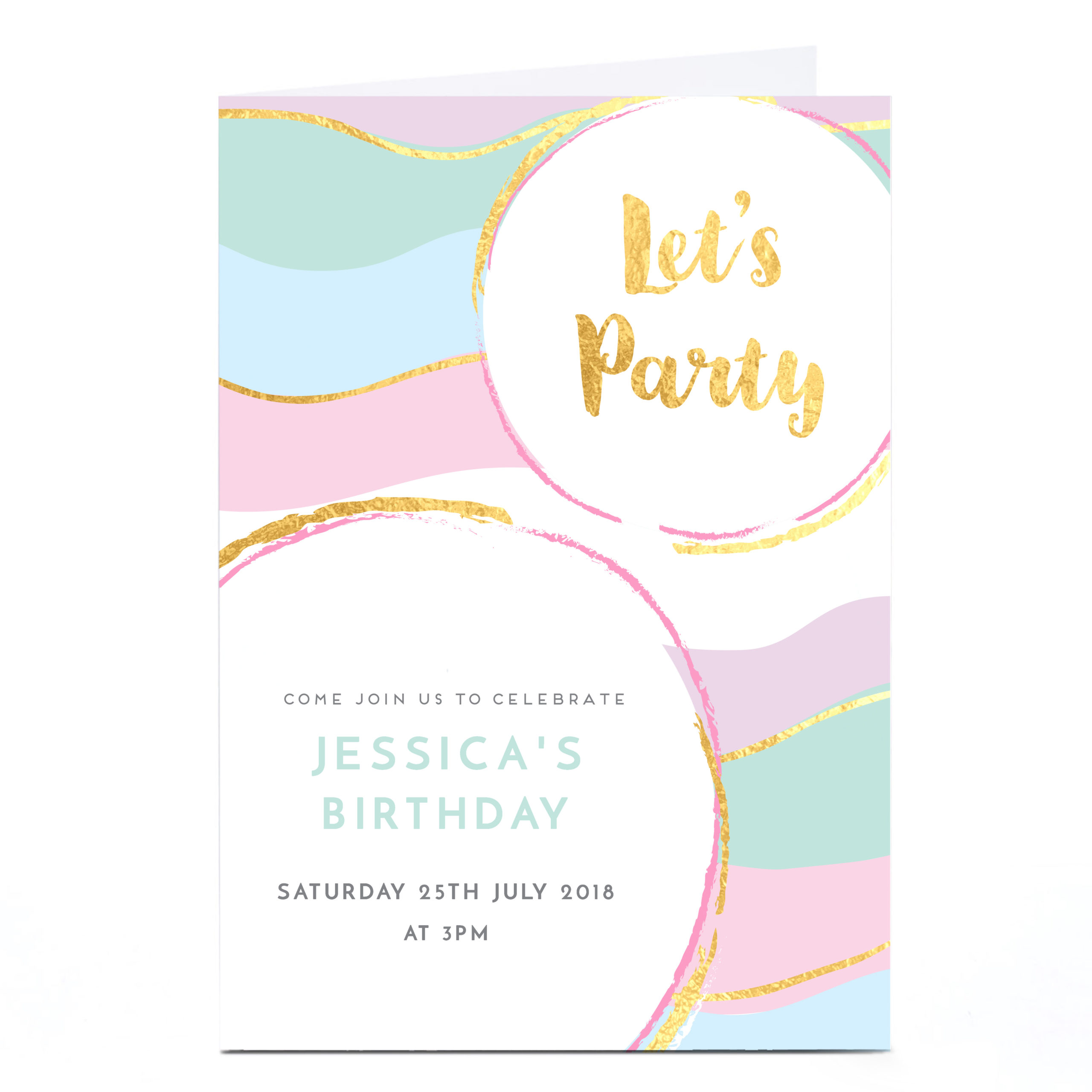 Buy Personalised Birthday Party Invitation Gold Pastel For GBP 1 79 
