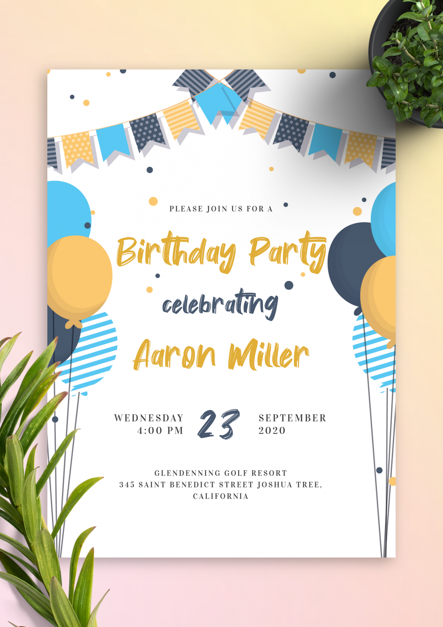 Download Printable Flag Garland And Balloons Birthday Invitation PDF