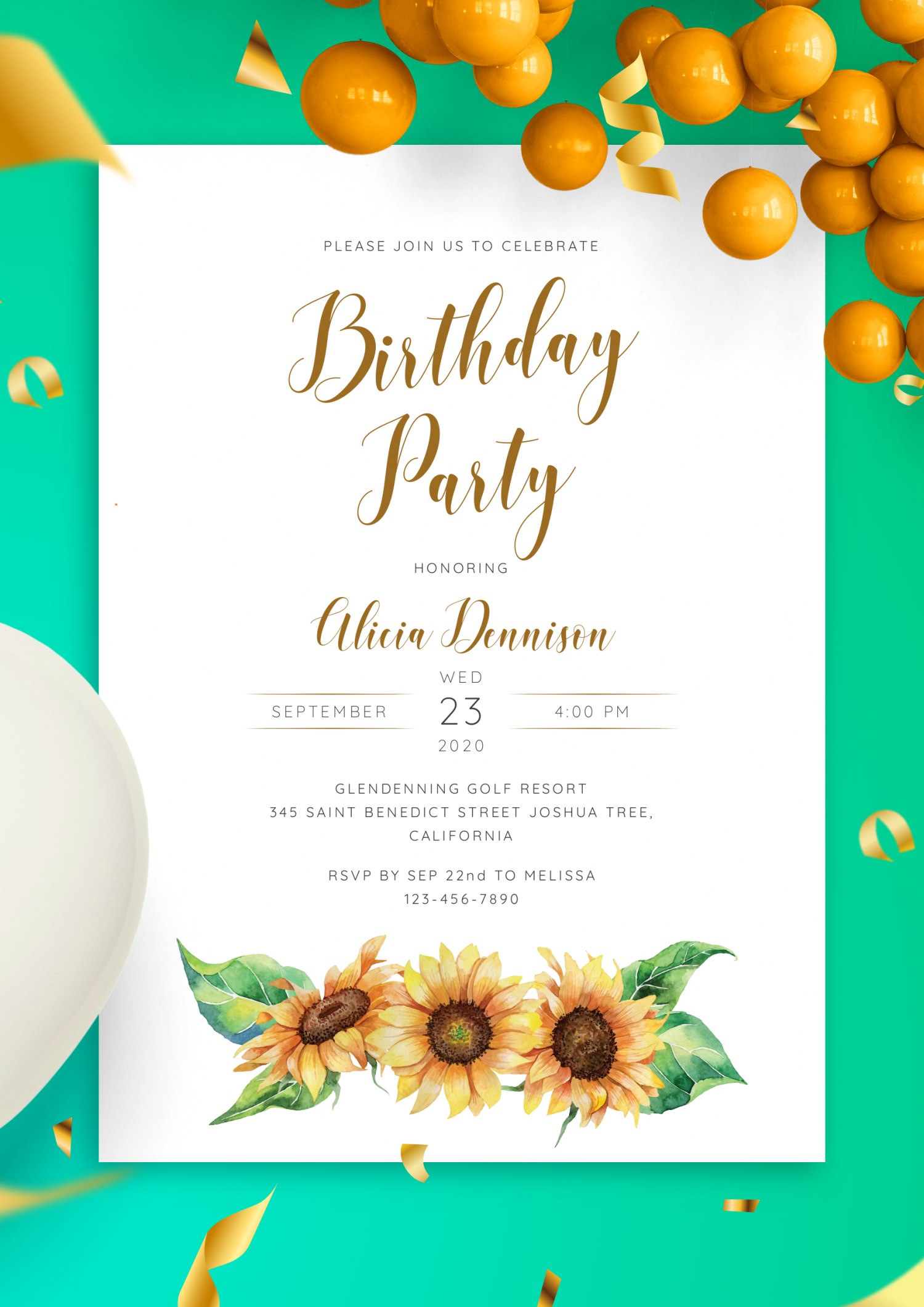 Download Printable Sunflower Women s Birthday Invitation PDF