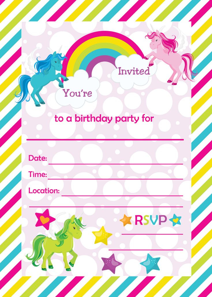 Fill In Birthday Party Invitations Printable Rainbo Birthday Party 