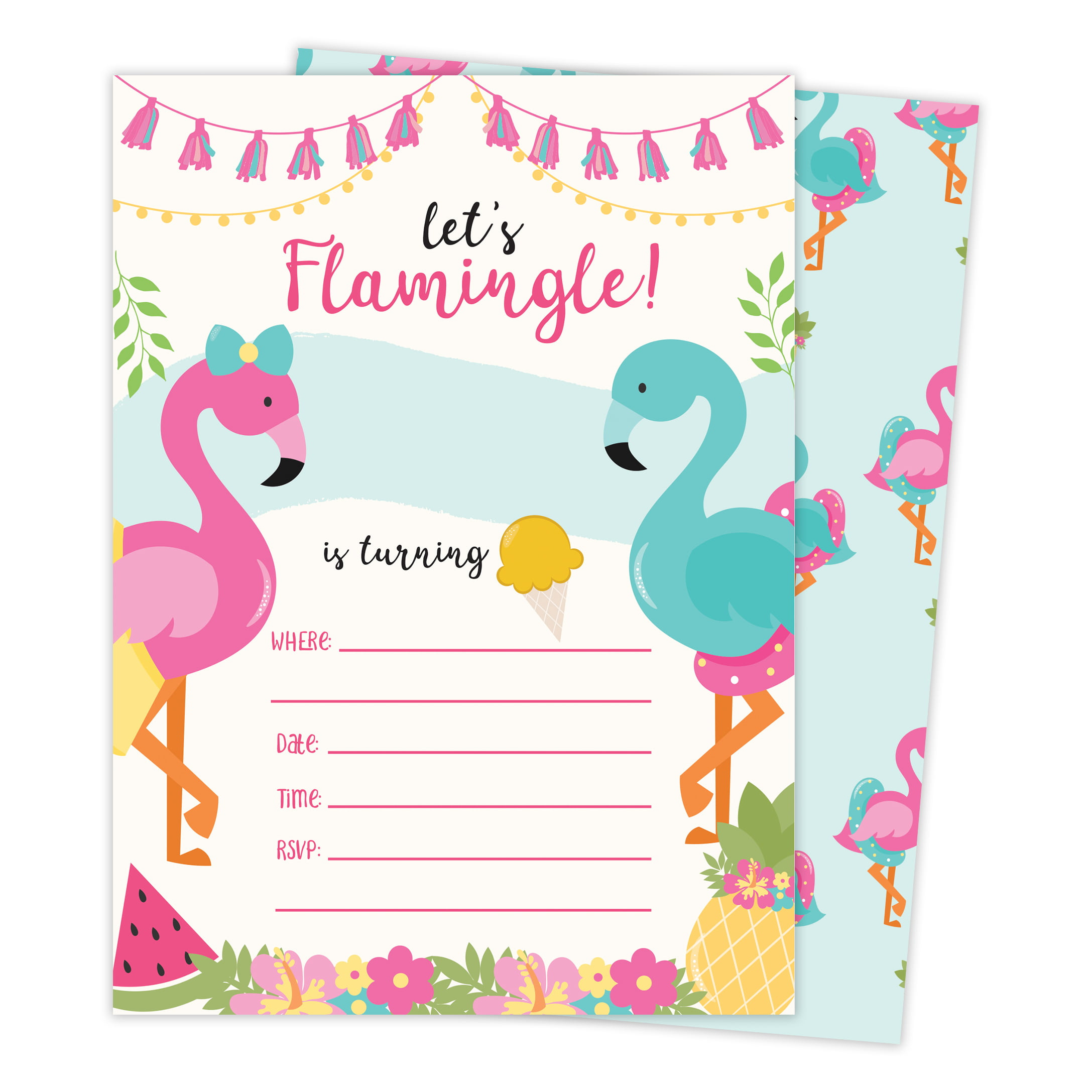 Flamingo 2 Happy Birthday Invitations Invite Cards 25 Count With 