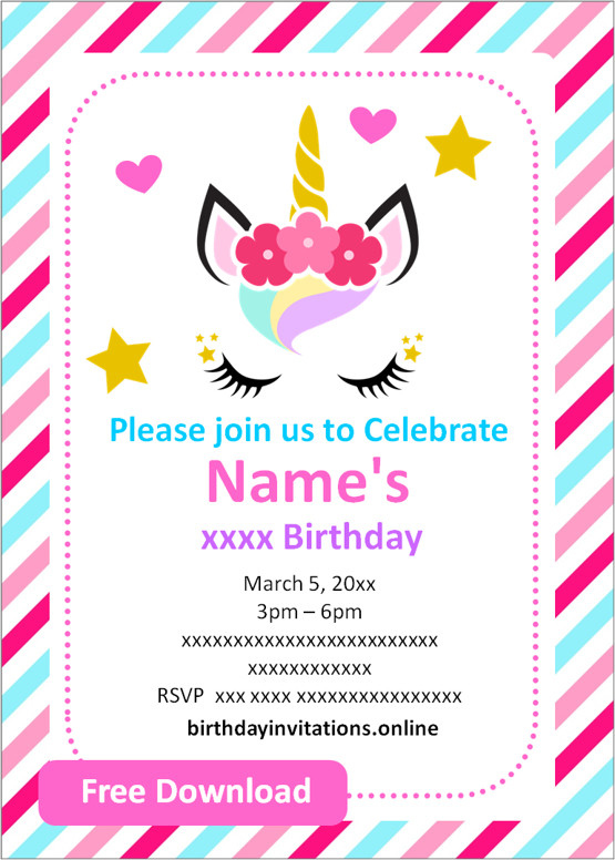 FREE Printable Girl Birthday Invitations Templates Party Invitation