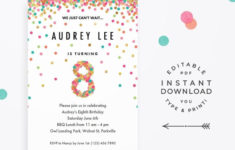 Girl 8th Birthday Invitation Instant Download Printable PDF Etsy In