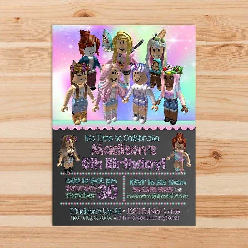 Girl Roblox Invitation Pink Roblox Invitation Roblox Party Etsy 