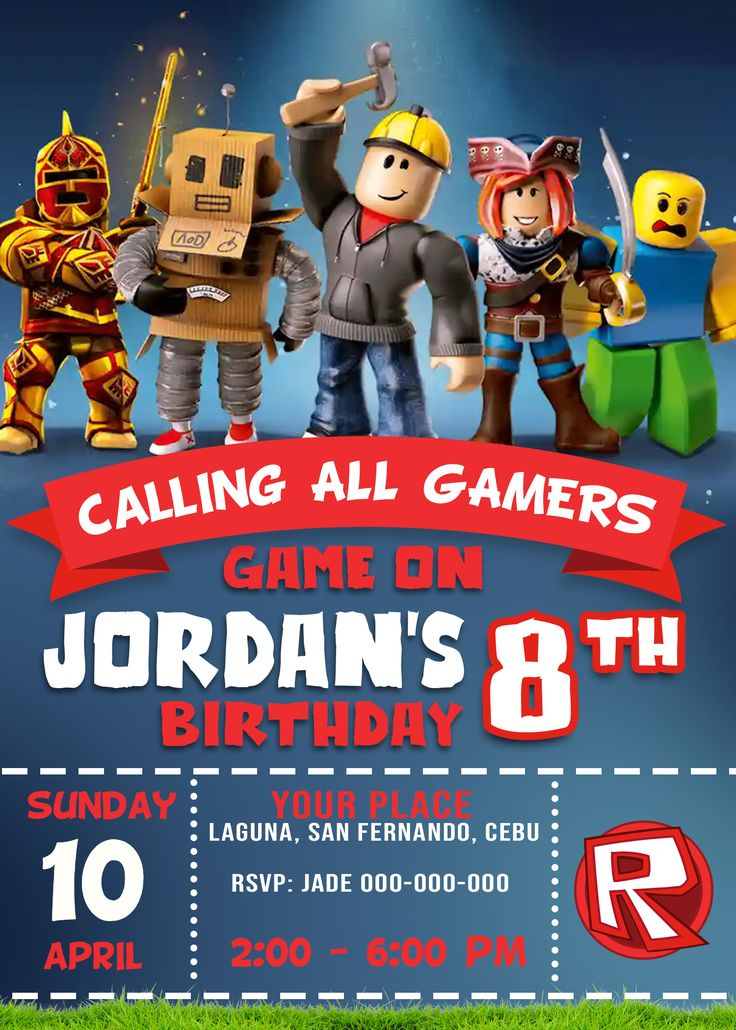 ROBLOX Birthday Party Invitation 4 X 6 Or 5 X 7 Printable 1363 In 2021 