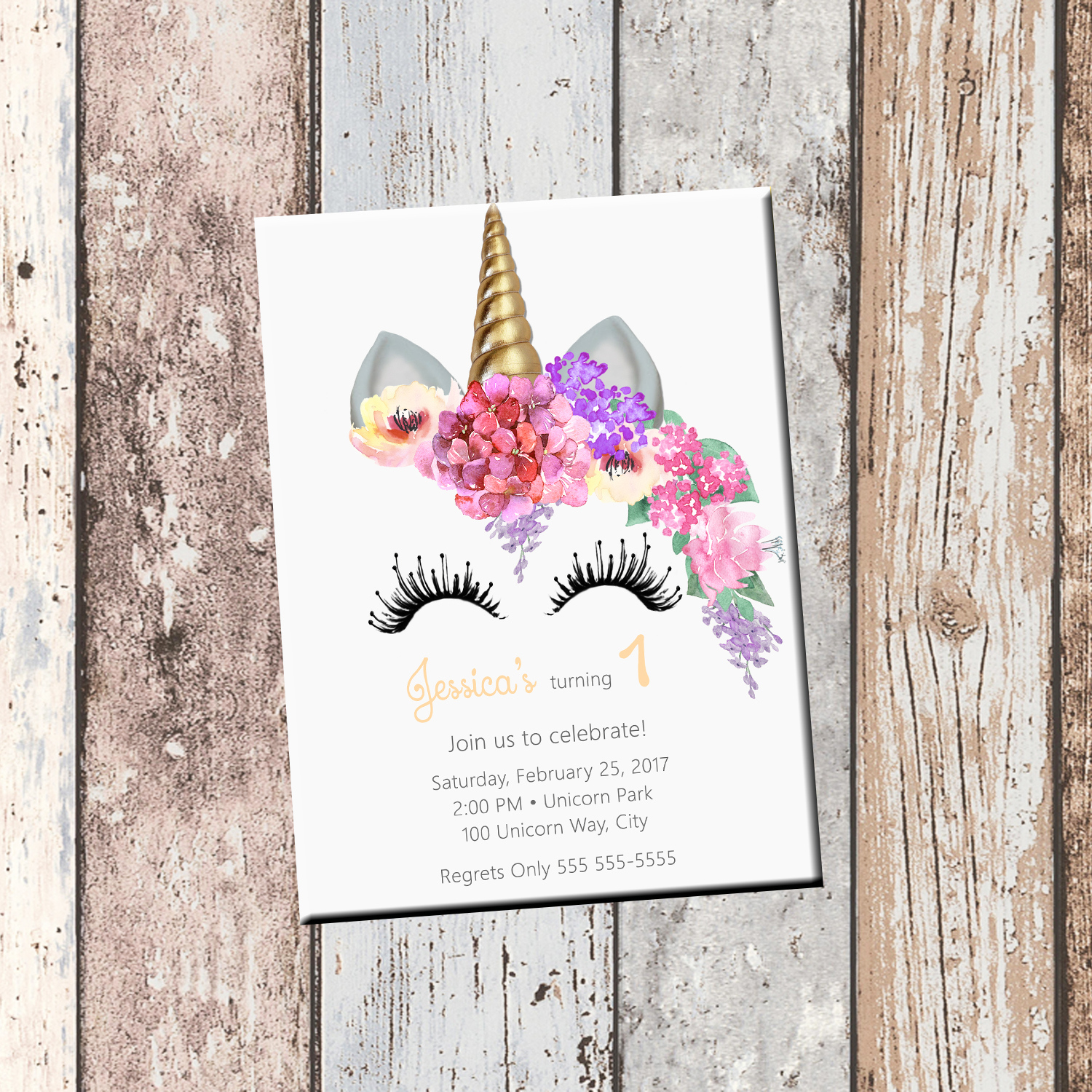 Unicorn Birthday Personalized Invitation 1 Sided Birthday Card Party 