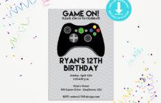 Video Game Birthday Invitation With Black Controller Printable Studio